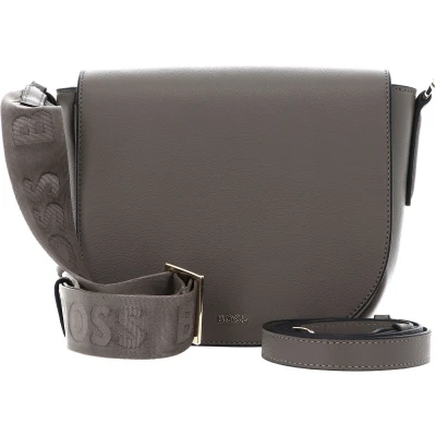 Afbeelding van BOSS Leren Schoudertas Alyce Flap Crossbody Bag Taupe