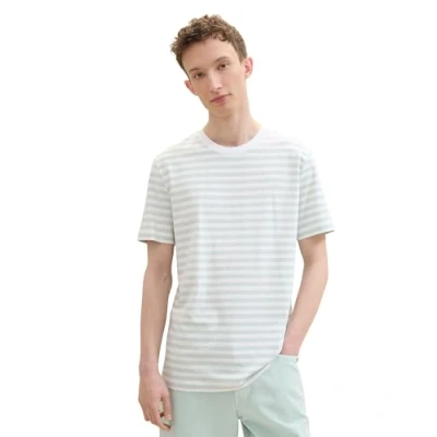 Afbeelding van TOM Tailor Denim Gestreiftes Tshirt print, Heren, Maat: Medium, Sea foam white stripe