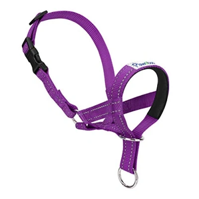 Afbeelding van Pawaboo Dog Muzzle, Head Halter Collar for Dog, Pet Nylon Reflective Adjustable Loop Anti Biting Barking Control Easy Fit Stops Pulling Leash, Small Size, Purple