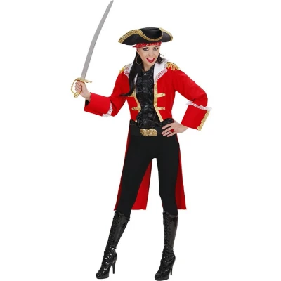 Afbeelding van Piratenkapitein vrouw rood Maatkeuze: Maat S