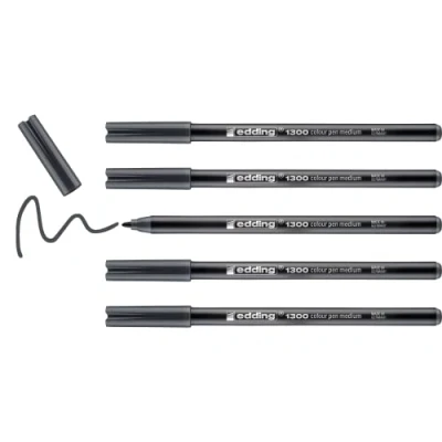 Afbeelding van edding 1300 viltstift medium donkergrijs 5 stiften ronde punt 2 mm om te tekenen en schrijven voor school, mandala&#039;s, bullet journals