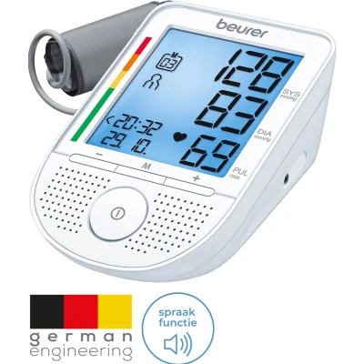 Afbeelding van Beurer BM 49 Voice Bloeddrukmeter bovenarm Voorleesfunctie in Nederlands/Duits/Frans/Italiaans XL verlicht display Risico indicator Onregelmatige hartslag 2 Gebruikersgeheugen Incl. batterijen 5 Jaar garantie