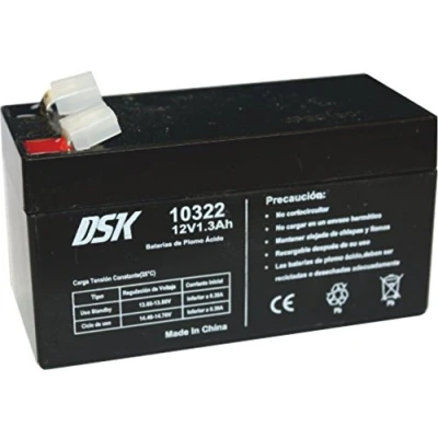 Afbeelding van DSK 10322 AGM oplaadbare verzegelde loodaccu. 12V en 1.3Ah. Ideaal voor alarmen in huis industrie, elektrische scooters, elektrisch speelgoed, hekken, weegschalen.