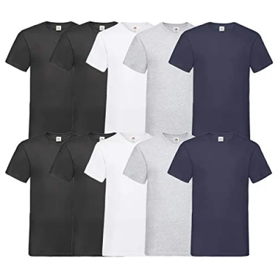 Afbeelding van Fruit of the Loom T shirt, met V hals, in verschillende maten en kleuren, 10 stuks, 4, zwart/wit/grijs/2 navy, XL