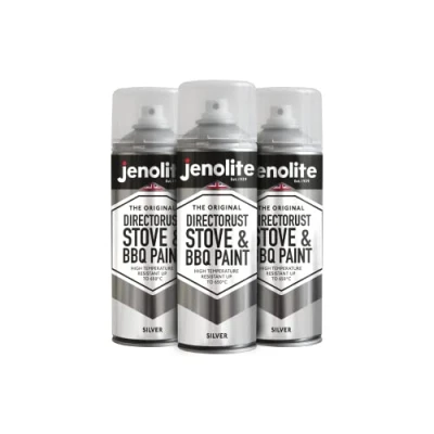 Afbeelding van JENOLITE Directorust Kachel &amp; BBQ spuitusver ZILVER Zeer hoge temperatuurbestendig tot 650 C BBQ&#039;s, kachels, schoorstenen, automobiel, brandschermen omgeving 3 x 400ml