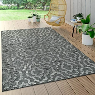 Afbeelding van Binnen en buiten vloerkleed, terras balkon, weerbestendig modern geometrisch patroon, Maat:120x170 cm, Kleur:Grijs 3