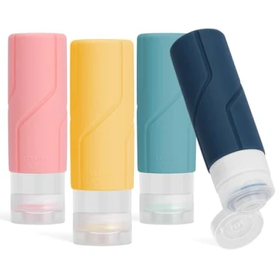 Afbeelding van Alyvisun 4 Stuks Siliconen Reisflessen 100 ml, [Navulbaar &amp; Lekvrij] Reiscontainers, Kleine Knijpflessen voor Shampoo, Lotion, Cosmetica
