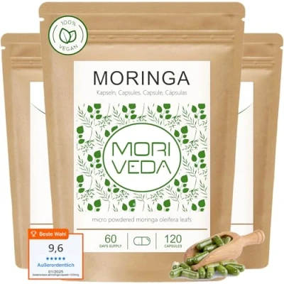 Afbeelding van MoriVeda® 360 Moringa Energy tabletten 950 mg of capsules 600 Oleifera, veganistisch, kwaliteitsproduct (3x120 Capsules)
