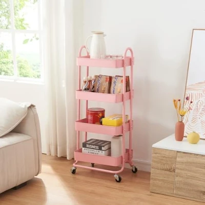 Afbeelding van Keukentrolley Pyhäntä met 4 manden 103,5x46x35 cm roze [en.casa]