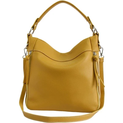 Afbeelding van AmbraModa GLX3 dames handtas schoudertas hobo bag van echt leer Mosterdgeel