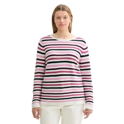 Afbeelding van TOM TAILOR Dames Plussize Pullover, 36210 Berry Knit Stripe Design, 52