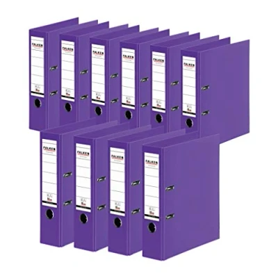Afbeelding van Origineel Falken 10 stuks Chromocolor Premium Ordners. Made in Germany. Kunststof kaft buiten en binnen 8 cm breed DIN A4 violet Ringband map Brievenmap Kantoormap