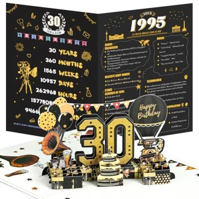 Afbeelding van Joyoldelf 30e verjaardagskaart, 1995 jaargang 3D pop up wenskaarten met envelop, vintage verjaardagscadeaus voor man en vrouw