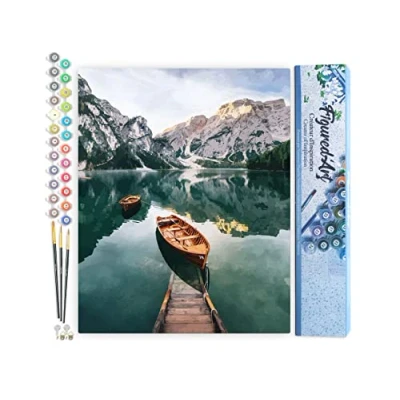 Afbeelding van Figured&#039;Art Schilderen op Nummer Volwassenen canvas Kleine boot en bergmeer Handwerk acrylverf Kit DIY Compleet 40x50cm zonder frame