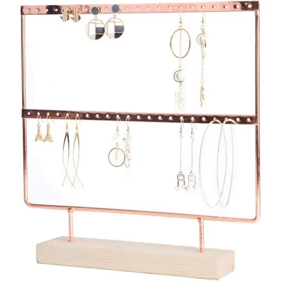Afbeelding van Sieradenhouder Display voor Sieraden Oorbellenrek Hout en Metaal 27x22x7 cm Rose Goud