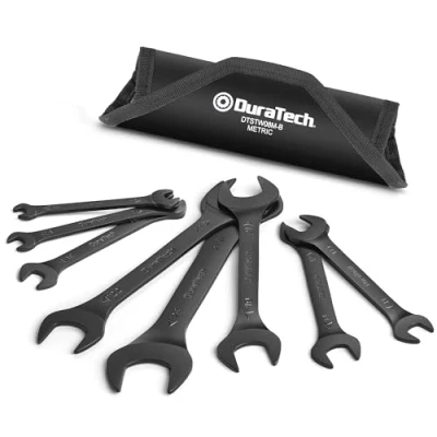 Afbeelding van DURATECH Set met dubbele open uiteinde, 8 delig, metrisch, 5,5 mm 27 mm, superdunne platte moersleutelset einde voor smalle ruimte, zwarte elektroforetische coating, draagtas