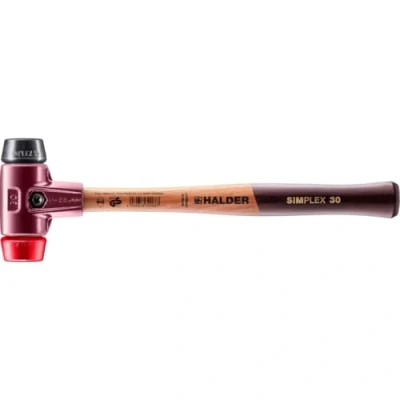 Afbeelding van Halder Kunststofhamer lengte 300 mm kop d. 30 middelhard/hard hout rubber zwart/plastic rood 1 stuk 3026.030