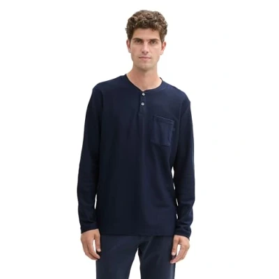 Afbeelding van TOM Tailor Henley MIT Brusttasche Longsleeve, Heren, Maat: Large, Sky captain blue