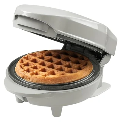 Afbeelding van Bestron Mini wafelijzer voor klassieke wafels, kleine wafelmaker met antiaanbaklaag, kinderverjaardagen, familiefeesten, Pasen of Kerstmis, bakoppervlak Ø 10 cm, kleur: grijs