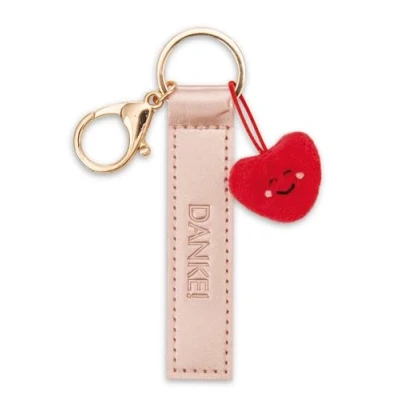 Afbeelding van NICI Sleutelhanger Dank Kunstleer Band 10 cm met Hart Roze Trouwer metgezel voor rugzak of tas, sleutelhouder klein en groot 62015