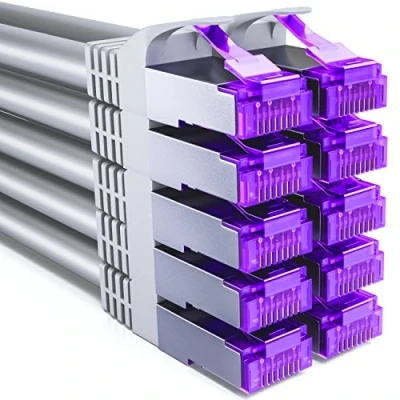 Afbeelding van deleyCON 10x 0,25m CAT7 Netwerkkabel 10 Gigabit RJ45 Patchkabel Ethernetkabel (Koper, SFTP PiMF Afscherming) voor Highspeed LAN DSL Switch Modem Router Patchpanel CAT6 CAT5 Grijs