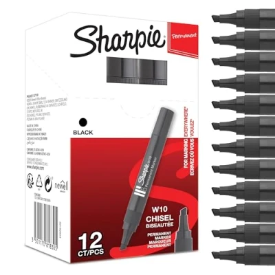 Afbeelding van Sharpie W10 permanente marker wigvormige punt zwart doos met 12 stuks