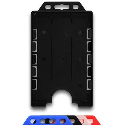 Afbeelding van CKB LTD® verticale dubbelzijdige stijve dia in open gezicht ID kaart badgehouders portret dubbele identiteit plastic pasbeschermer houdt twee kaarten 86 mm 54 cr80 creditcardformaat (zwart, pak