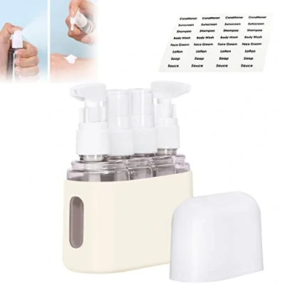 Afbeelding van Mini Shampoo Dispenser Portable Travel Bottle Set, And Conditioner Dispenser, Containers With Labels For Toiletries, Bottles Toiletries (4 in 1,Beige)