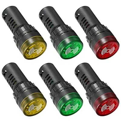 Afbeelding van GUUZI 6 stks AC DC 24 V 22mm LED Flash Alarm Signaal Indicator Licht Lamp met Zoemer (Rood/Geel/Groen, elk voor 2 stks)