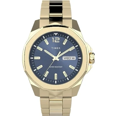 Afbeelding van Timex Trend 46 mm herenhorloge goudkleurige roestvrijstalen band, blauwe wijzerplaat, kast, TW2W13800