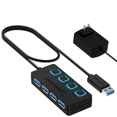 Afbeelding van SABRENT 4 poorts USB 3.0 Hub met individuele LED verlichting Power Switches, inclusief 5V/2.5A voedingsadapter (HB UMP3)