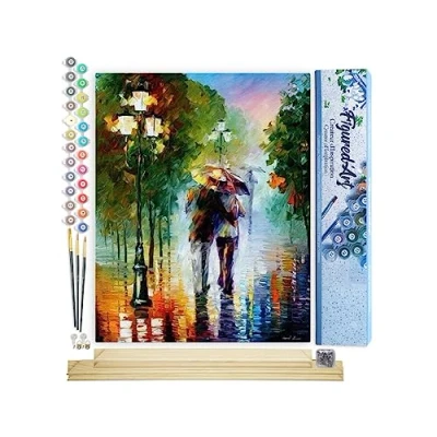 Afbeelding van Figured&#039;Art Schilderen op Nummer Volwassenen canvas Romantiek onder de regen Handwerk acrylverf Kit DIY Compleet 40x50cm met houten lijst
