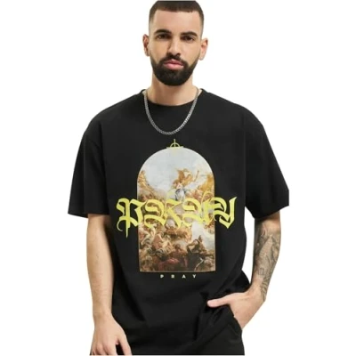 Afbeelding van Upscale by Mister Tee PRAY Painting Tshirt print, Maat: Large, Black