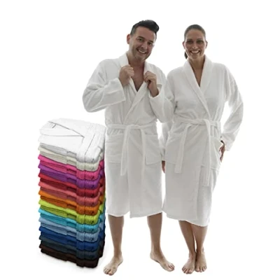 Afbeelding van LEBENGOOD Uniseks badjas voor dames en heren, 100% Amerikaanse badstof, 400 g, met riem, tassen, douche, zachte ochtendjas, handdoek (L, koraal), Wit, XL