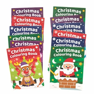 Afbeelding van Baker Ross FC173 Kerstmis mini inkleur boekjes voor kinderen Pak van 12, kleurboek kinderen, ideaal om als cadeau te geven of de gebruiken feestzakjes mee vullen
