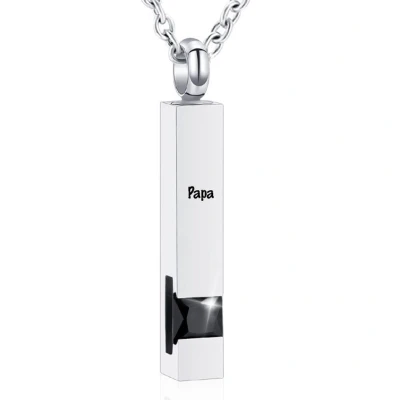 Afbeelding van Luxe Ashanger Met Ketting En Gravering Papa Assieraad Zilverkleurig Zwarte Steen As Gedenksieraad Urn Incl. vuller