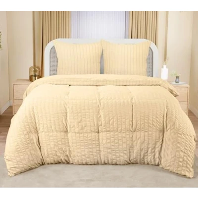 Afbeelding van Utopia Bedding Seersucker Dekbedovertrekset Microvezel Polyester Dekbedovertrek 220x240 cm + 2 Kussenslopen 65x65 Beige