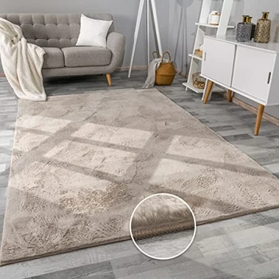 Afbeelding van Paco Home Woonkamer Tapijt Kunstbont Zacht Wasbaar Modern Elegant Makkelijk te Onderhouden Effect Bont Uni Glanzend Fluffy Kortpolig, Maat:60x90 cm, Kleur:Beige