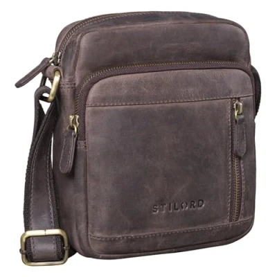 Afbeelding van STILORD &#039;Trae&#039; Kleine Herentas Leer Vintage Elegante Schoudertas Mannelijke Handtas voor 8&#039; tablets Moderne Messenger Bag Mannen Echt Leder, Kleur:donker bruin