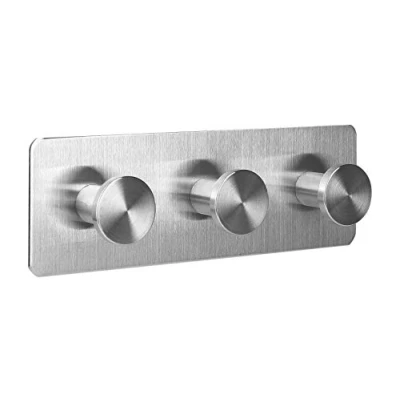 Afbeelding van Ambrosya Handdoekhouder zonder boren haken zelfklevend badkamer accessoires decoratie handdoekhaak kledinghaak muur garderobe keuken (roestvrij staal (geborsteld), 1 x 3)