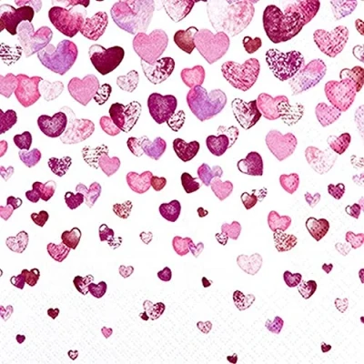 Afbeelding van 20 servetten roze hartregen bruiloft liefde Moederdag Valentijnsdag tafeldecoratie decoupage servettentechniek (cocktail 25x25cm)