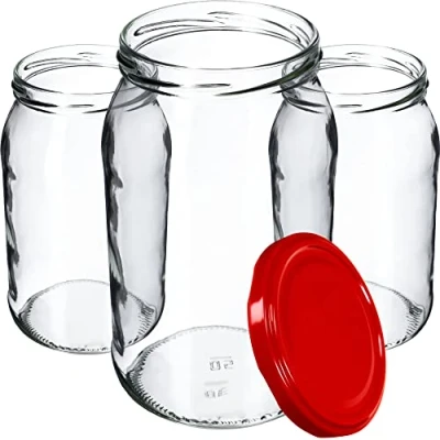 Afbeelding van KADAX Weckpotten, 900 ml, inmaakpot voor inmaakpotten schroefdeksel, inmaakpot, bruikbaar als jampot, voorraadpot, conservenglas (24 stuks, rood)