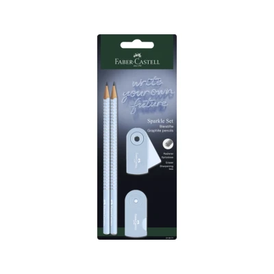 Afbeelding van Faber Castell 218471 potloden set Sparkle, met puntenslijper, gum en 2 potloden, schrijfset sleeve in hemelsblauw