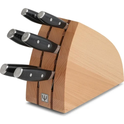Afbeelding van Yaxell Japans Serie Tsuchimon Messenblok met 6 Messen VG10 Staal 61 HRC 3 Lagen Damaststaal Canvas Micarta Heft