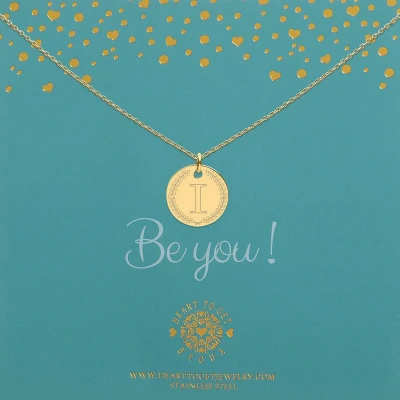 Afbeelding van Heart to Get Goudkleurige ketting Initalen Coin 18 mm met Letter I Initialen initiaal en krans