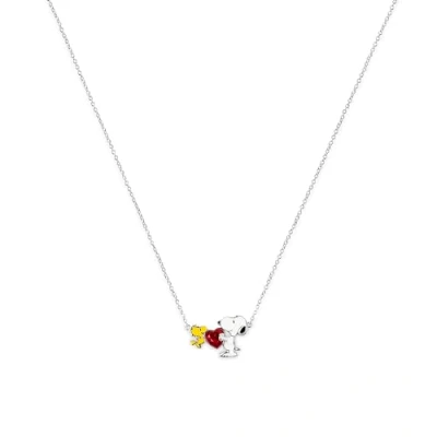 Afbeelding van Peanuts Snoopy &amp; Woodstock hart charme ketting NF00747SRPL 18.PH, Eén maat, Messing, Geen edelsteen