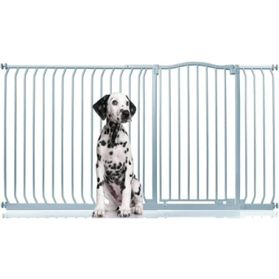 Afbeelding van Bettacare Extra Hoge Hondenhekje met Gebogen Bovenkant, 189cm 198cm, Mat Grijs, Hoog 100cm in Hoogte, Drukfit Hekje voor Hond en Puppy, Huisdieren Honden, Eenvoudige Installatie