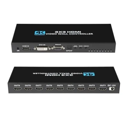 Afbeelding van 3x3 Video Wall Controller 4K HDMI DVI ingang 1080p 2x3 2X4 4X2 1X4 TV processor 9 Scherm splicing doos