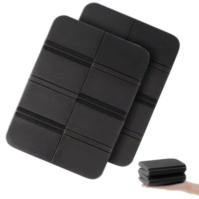 Afbeelding van WUFANC Set van 2 zitkussens, outdoor, opvouwbaar, outdoor zitkussen, weerbestendig, thermisch opvouwbaar zitkussen voor onderweg, speelplaats, tuin, stadion, camping (zwart +