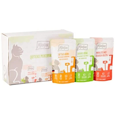 Afbeelding van MjAMjAM premium natvoer voor katten gemengd pakket I kip, rund, hartjes, pak van 12 (12 x 125 g), graanvrij met extra vlees